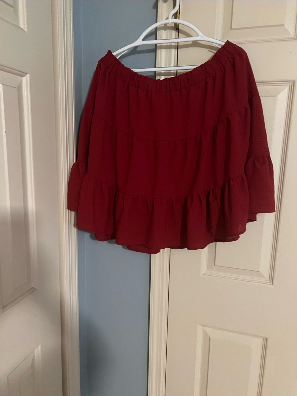 ARULA Red Tiered Ruffle Mini Skirt